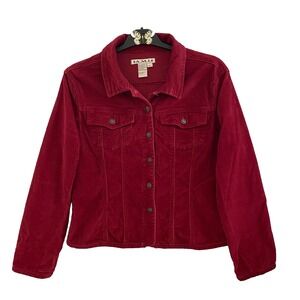 AMI Red Corduroy Jacket Sz Large Button Front 2 Pockets Cotton Made in Hong Kong